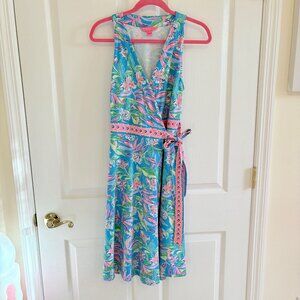 Lilly Pulitzer Clancie Wrap Dress Medium Formentera Turquoise Keep on Beleafing
